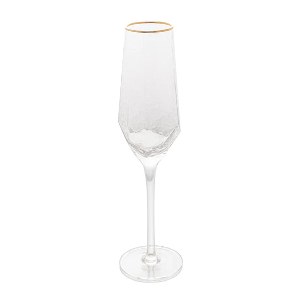CJ 2 TAÇAS DE CRISTAL DE CHUMBO P/ CHAMPANHE C/ BORDA DOURADA TAJ 300ML