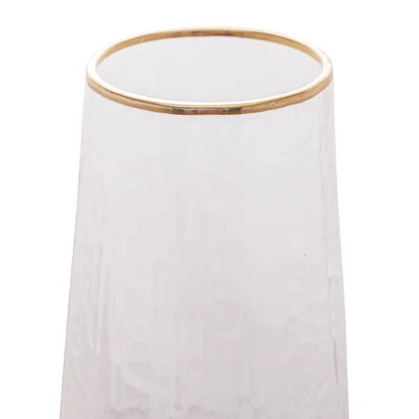 CJ 2 TAÇAS DE CRISTAL DE CHUMBO P/ CHAMPANHE C/ BORDA DOURADA TAJ 300ML