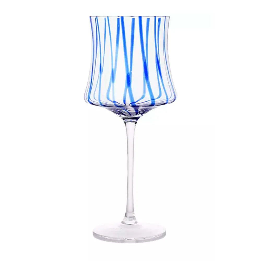 TAÇA KEY WEST DE VIDRO PARA ÁGUA TRANSPARENTE E AZUL 420ML