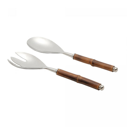 Conjunto 2 Peças para Salada de Aço Inox com Cabo de Bambu