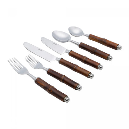 CONJUNTO 6 TALHERES DE AÇO INOX COM CABO DE BAMBU