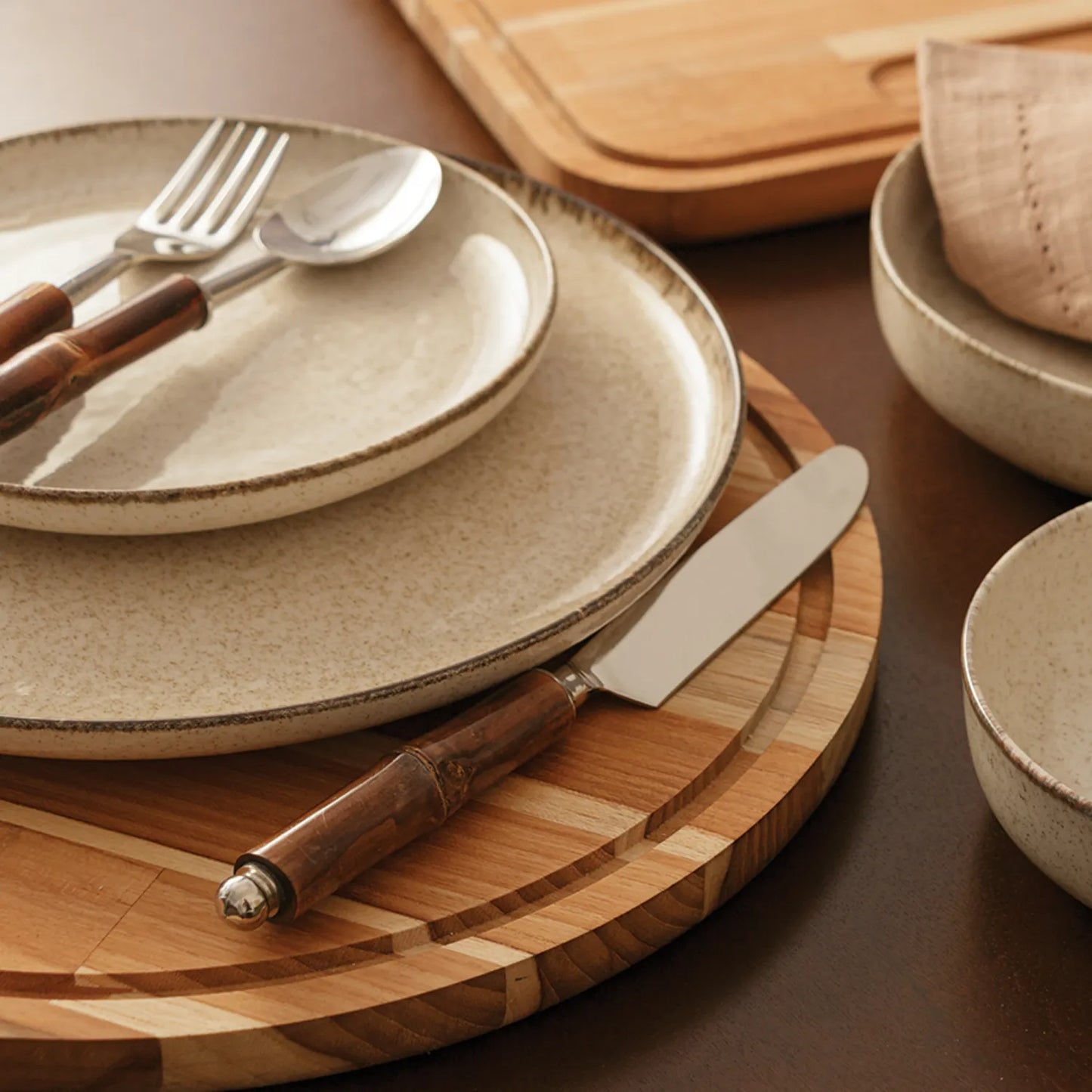 CONJUNTO 6 TALHERES DE AÇO INOX COM CABO DE BAMBU