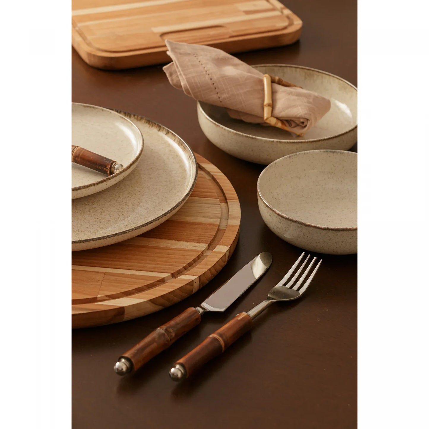 CONJUNTO 6 TALHERES DE AÇO INOX COM CABO DE BAMBU