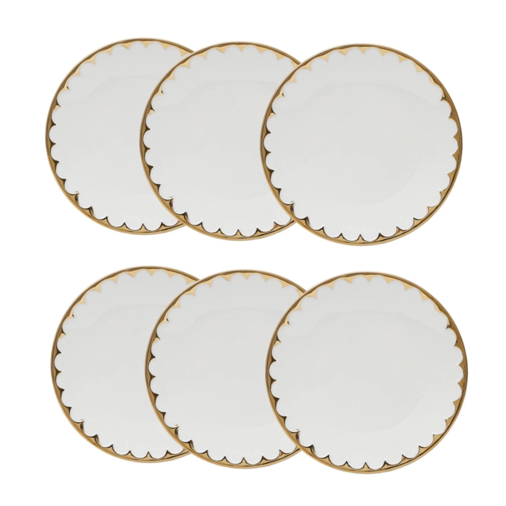 CONJ 6 PRATO FUNDO BRANCO COM DOURADO