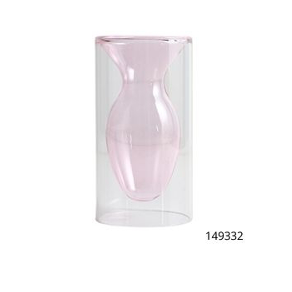 VASO DUPLO  VIDRO NORDICO ROSA 15X8  CM