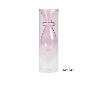 VASO DUPLO  VIDRO NORDICO ROSA  20X6,5 CM