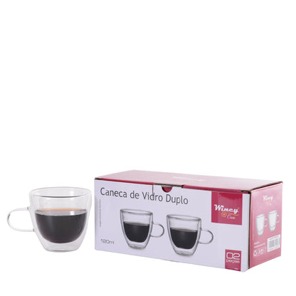 CANECA VIDRO DUPLO DOBLE 120 ML 2PCS