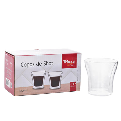 COPO PAREDE DUPLA PARTY SHOT 80 ML VIDRO BOROSSILICATO 2PCS
