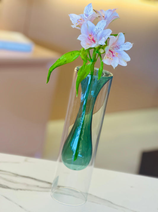 VASO DECORATIVO VIDRO DUPLO VERDE