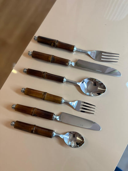 CONJUNTO 6 TALHERES DE AÇO INOX COM CABO DE BAMBU