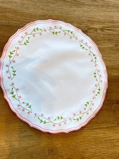 JOGO AMERICANO FLORIR BRANCO COM BORDA ROSA