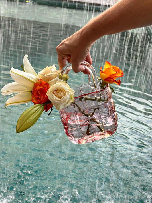 VASO BOLSA DE VIDRO ROSA