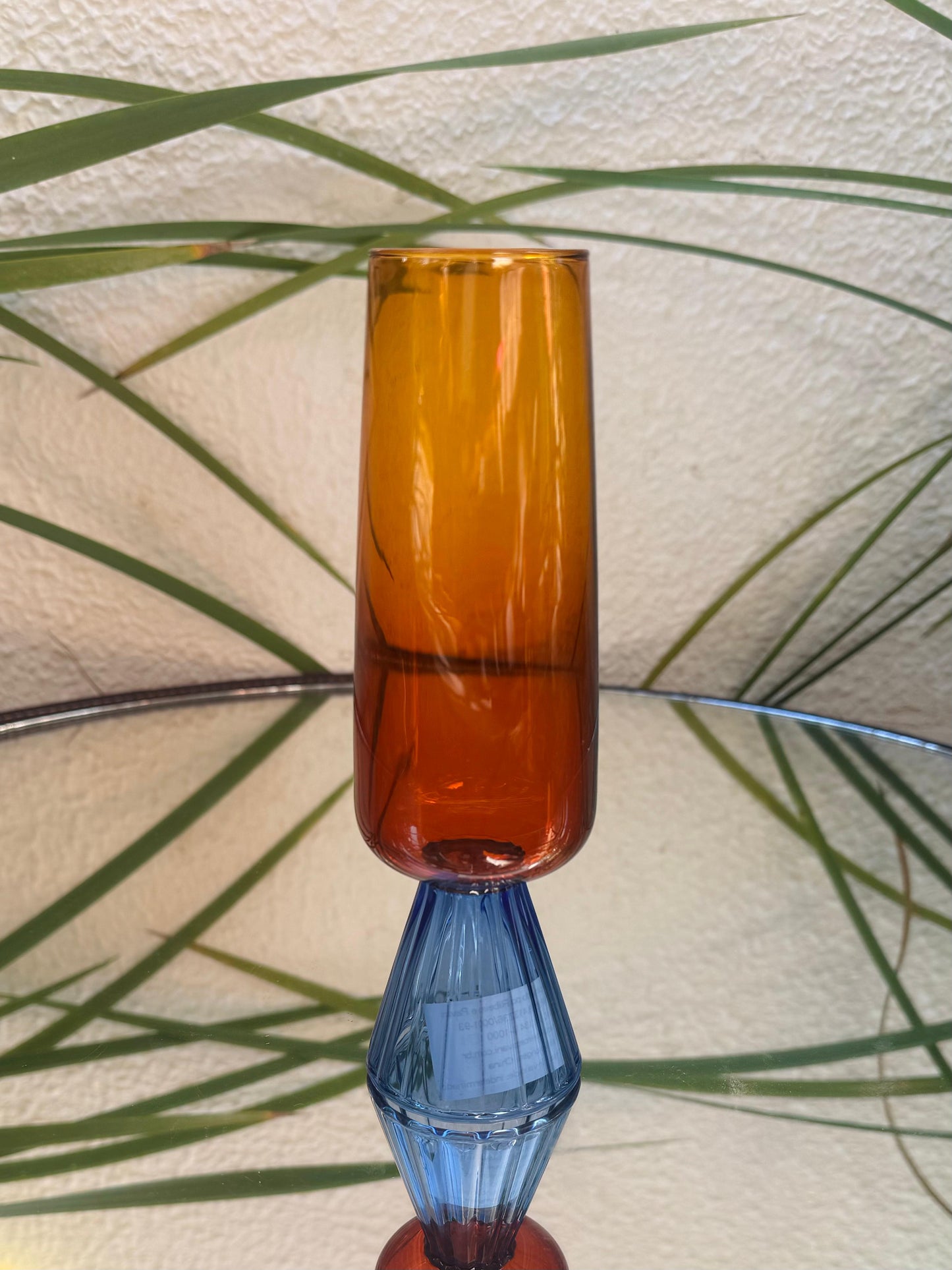 TAÇA DE VIDRO PARA ESPUMANTE BRISTOL LARANJA E AZUL 270ML