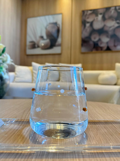 COPO EM VIDRO COLEÇÃO PONTOS COLORIDOS BRANCO E ÂMBAR 450ML