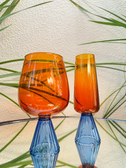 TAÇA DE VIDRO PARA ÁGUA BRISTOL LARANJA E AZUL 630ML
