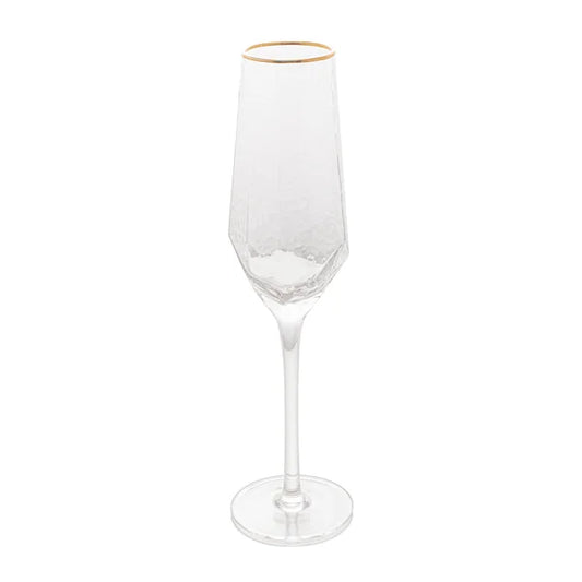 CJ 2 TAÇAS DE CRISTAL DE CHUMBO P/ CHAMPANHE C/ BORDA DOURADA TAJ 300ML