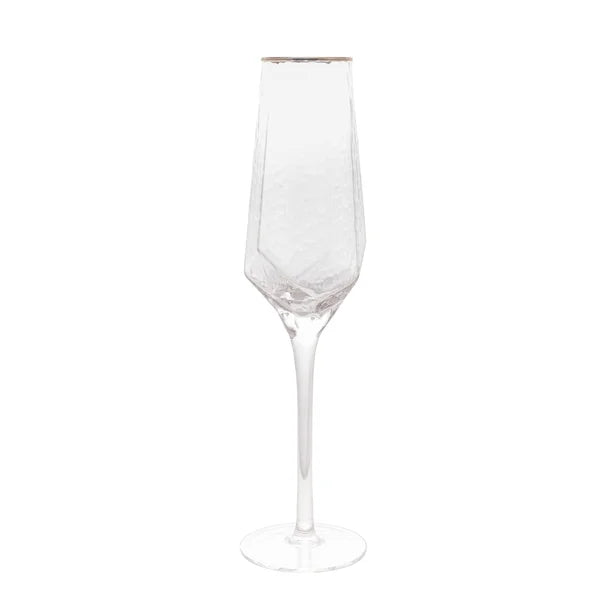 CJ 2 TAÇAS DE CRISTAL DE CHUMBO P/ CHAMPANHE C/ BORDA DOURADA TAJ 300ML