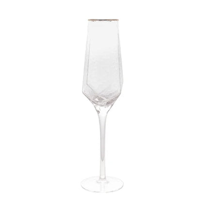 CJ 2 TAÇAS DE CRISTAL DE CHUMBO P/ CHAMPANHE C/ BORDA DOURADA TAJ 300ML