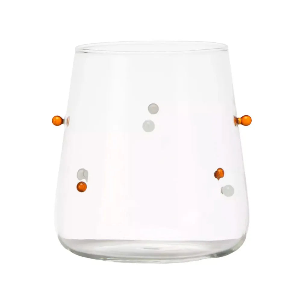 COPO EM VIDRO COLEÇÃO PONTOS COLORIDOS BRANCO E ÂMBAR 450ML