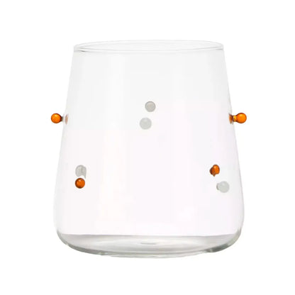 COPO EM VIDRO COLEÇÃO PONTOS COLORIDOS BRANCO E ÂMBAR 450ML