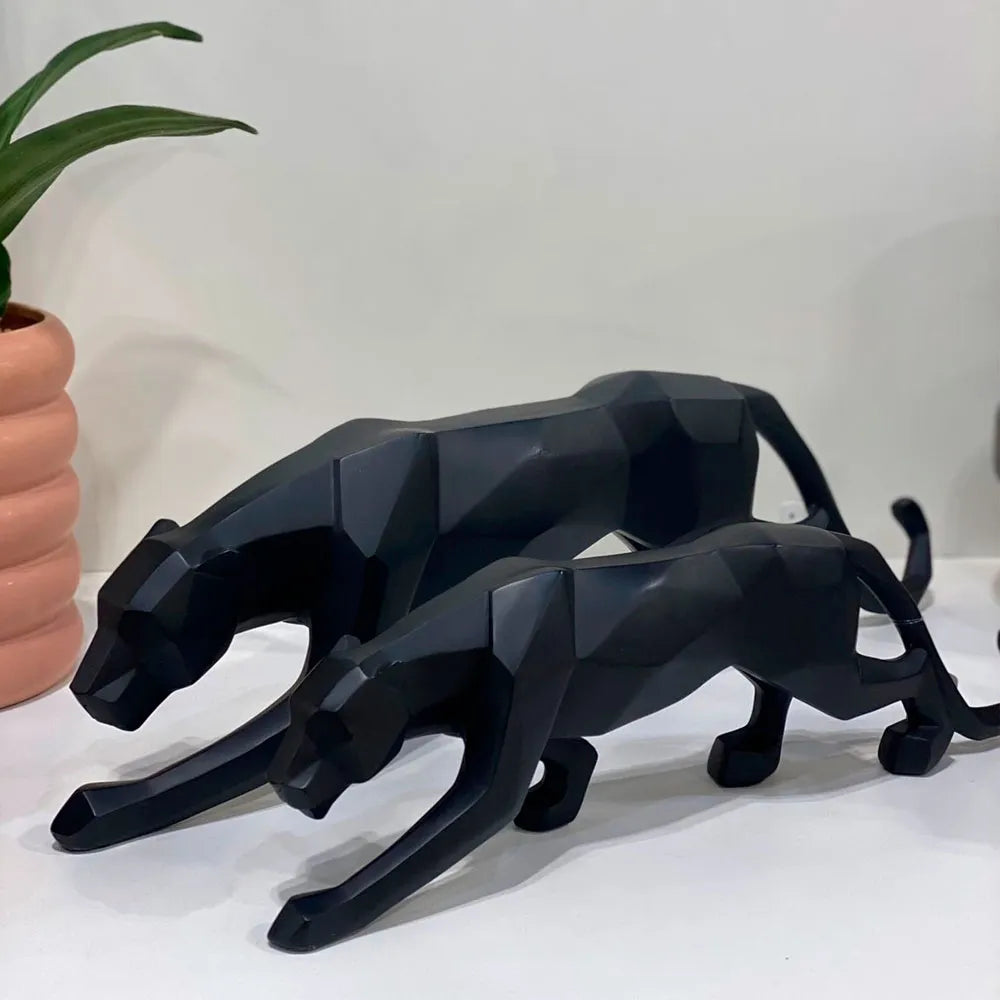 ESCULTURA LEOPARDO PRETO EM POLIRESINA M