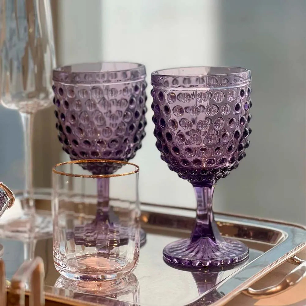 TAÇAS DE VIDRO PARA VINHO HOBNAIL LILAC