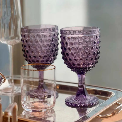 TAÇAS DE VIDRO PARA VINHO HOBNAIL LILAC